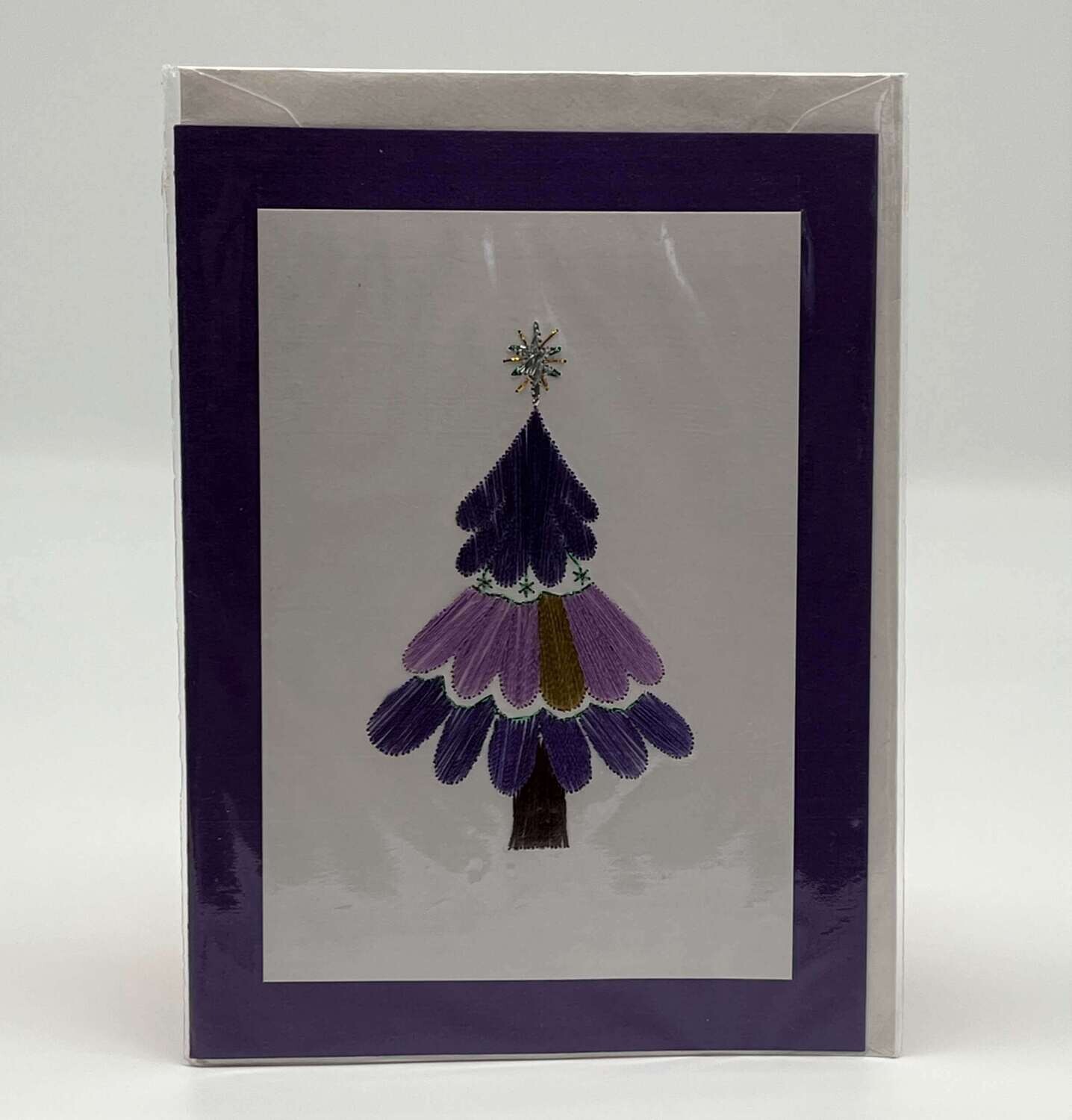 Handgestickte Karte C138 Christbaum lila