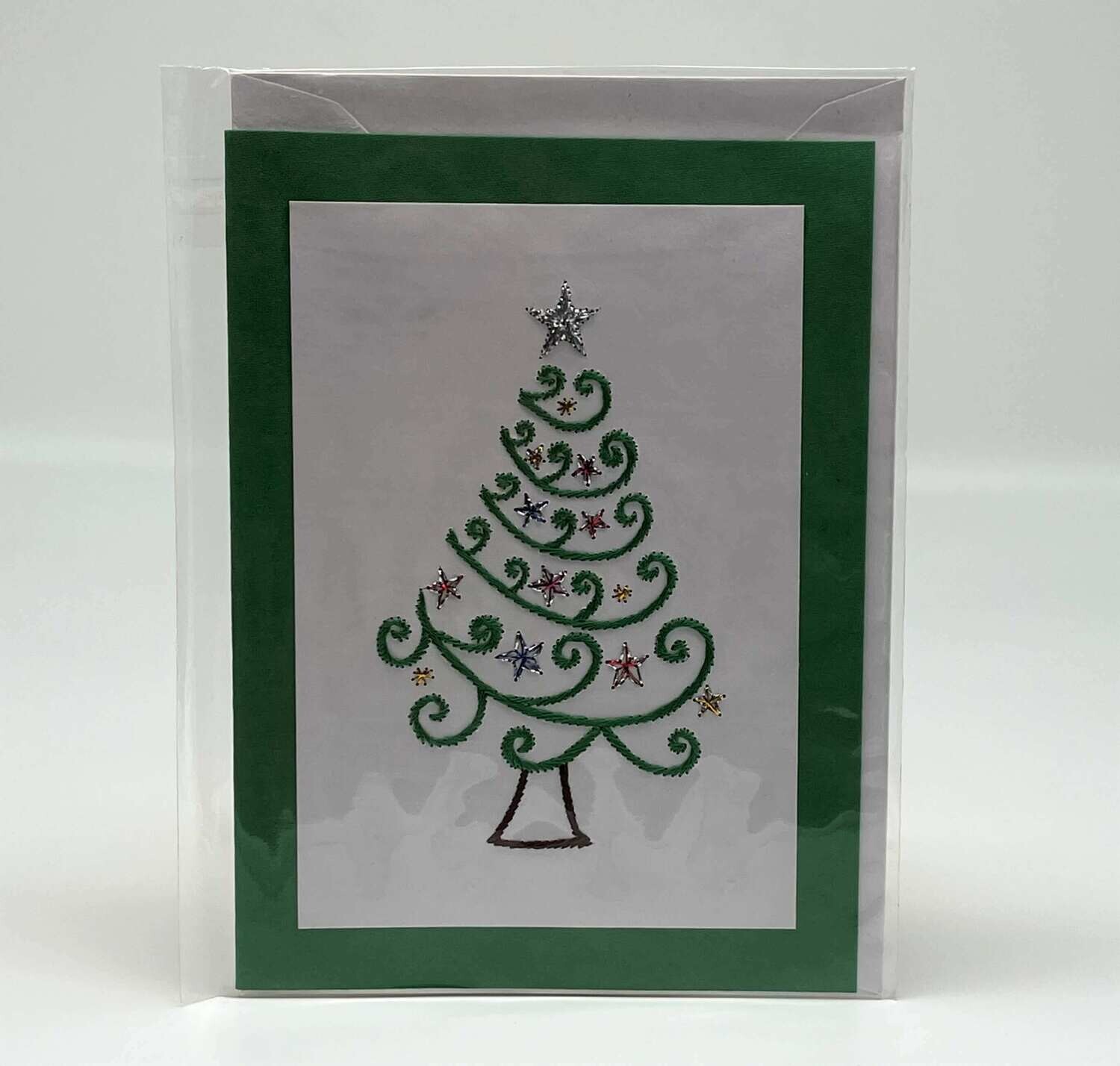 Handgestickte Karte C178 Christbaum hellgrün