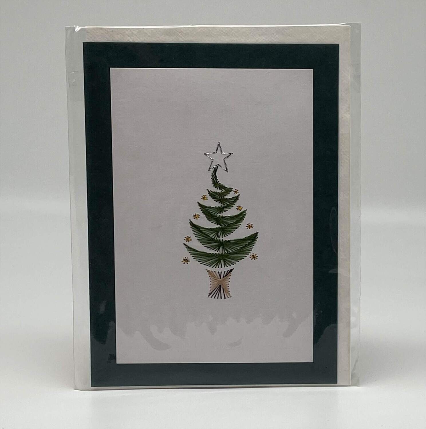 Handgestickte Karte C58 Christbaum grün