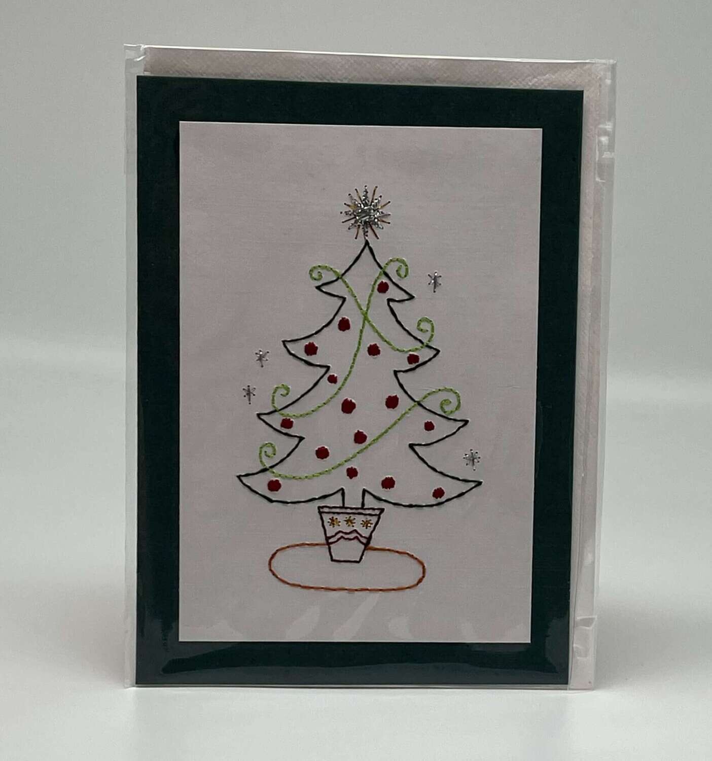 Handgestickte Karte C63 Christbaum grün