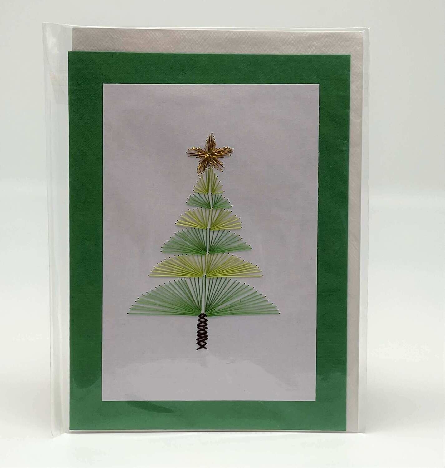Handgestickte Karte C180 Christbaum hellgrün