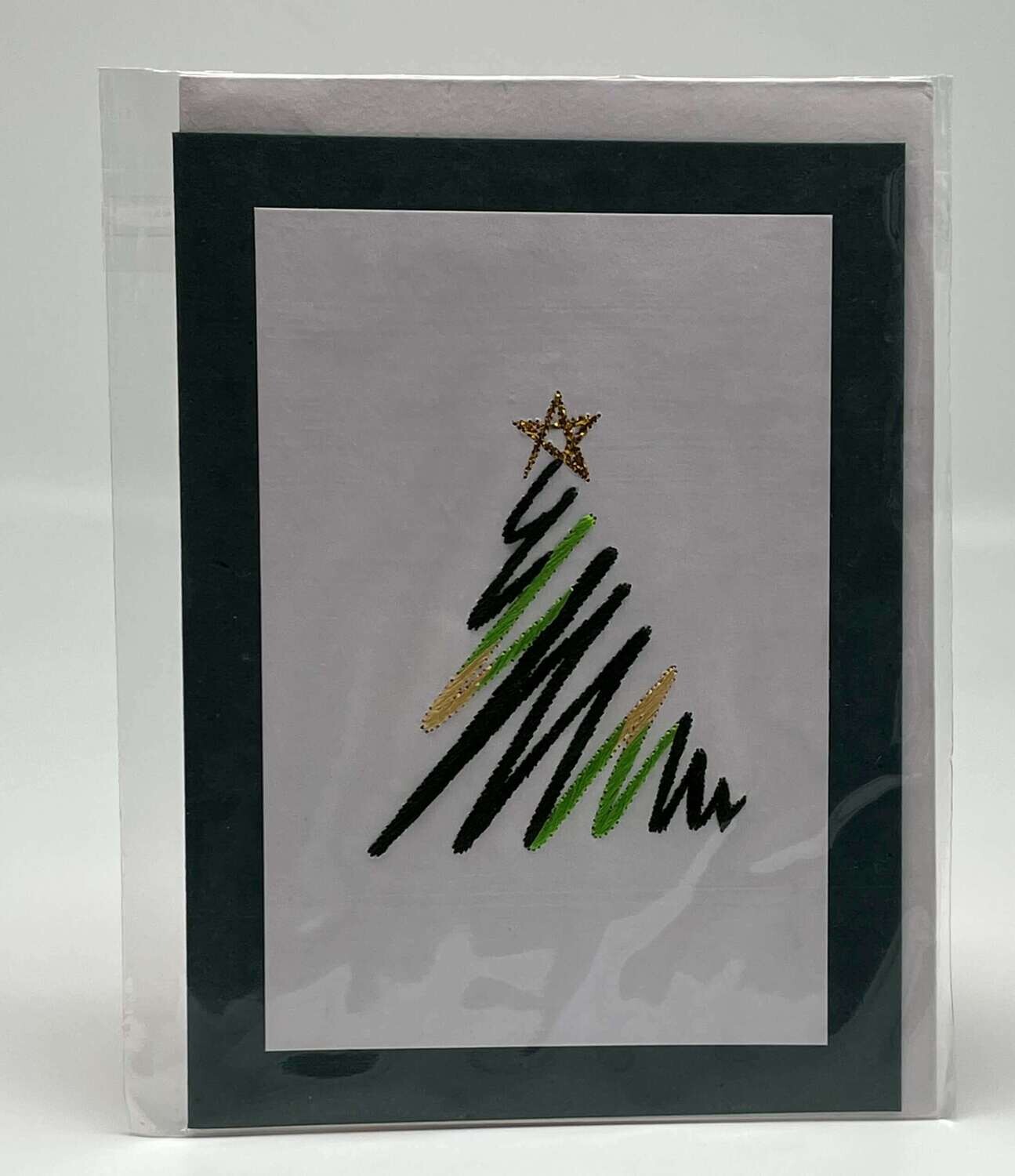 Handgestickte Karte C145 Christbaum grün