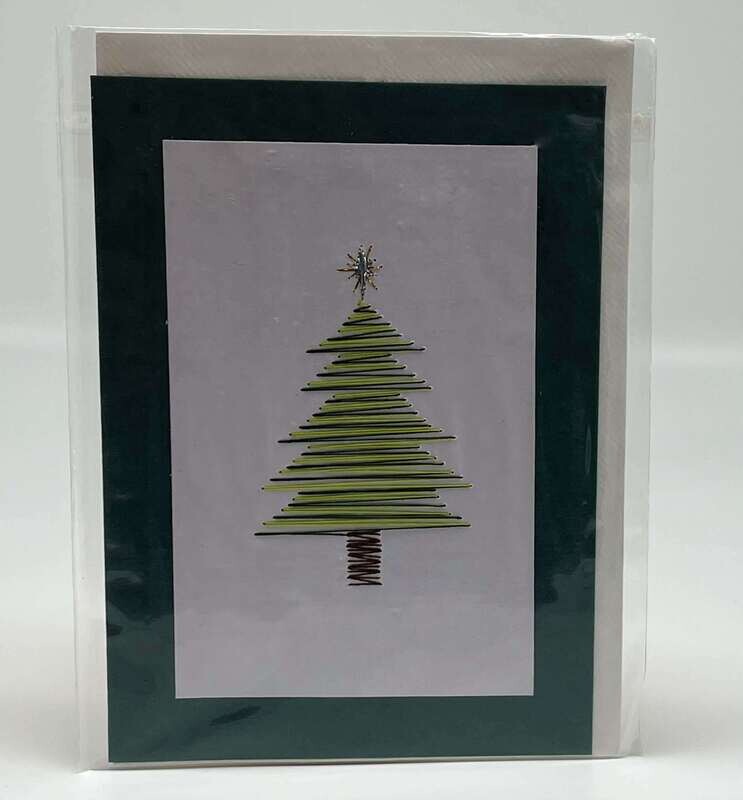 Handgestickte Karte C176 Christbaum grün Handgestickte Karte C176 Christbaum grün