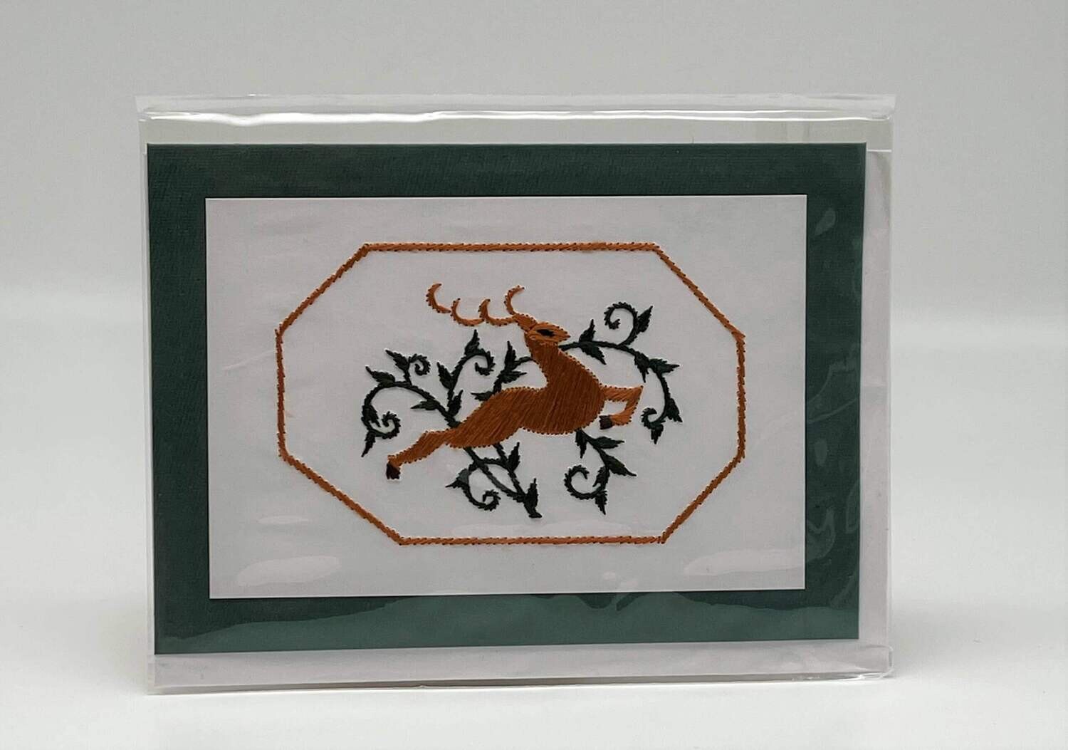 Handgestickte Karte Hirsch grün
