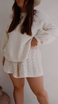 Womens Cable Knit Shorts | Ivory