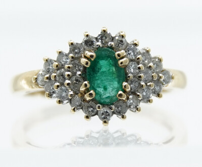 OVAL EMERALD COCKTAIL RING W/ 26 DIAMONDS