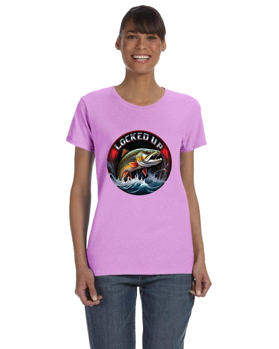 Fins & Floats "Locked Up" Printed Woman's Short Sleeve Shirt, Color: Light Pink