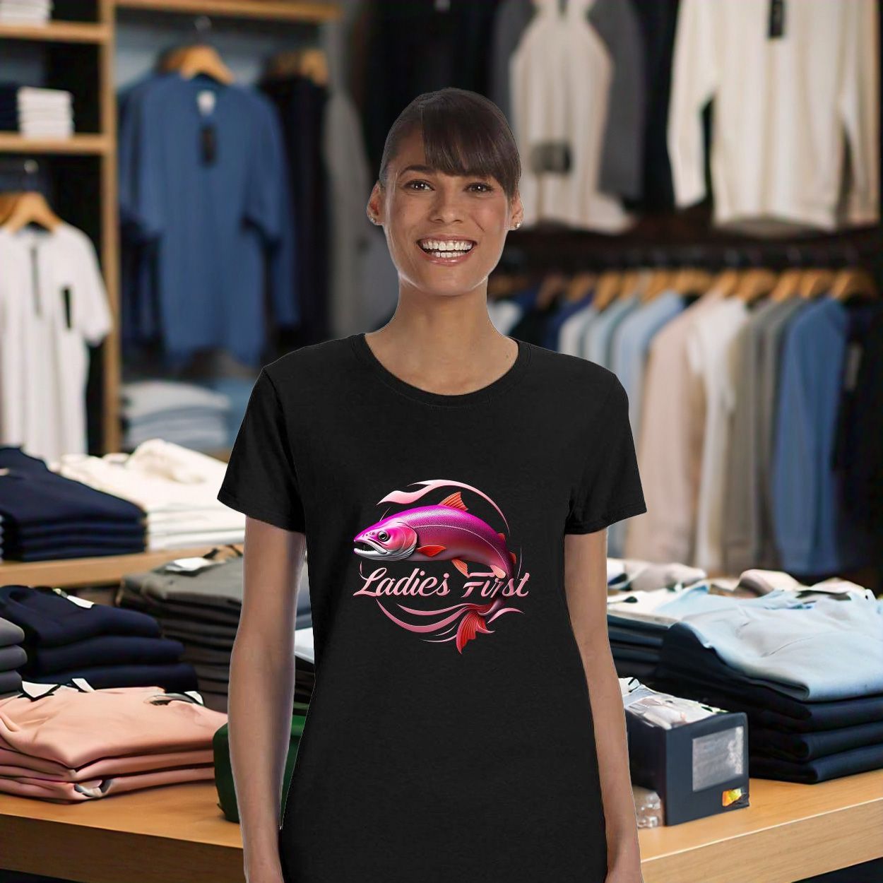 Fins & Floats "Ladies First" Printed Woman's Short Sleeve Shirt