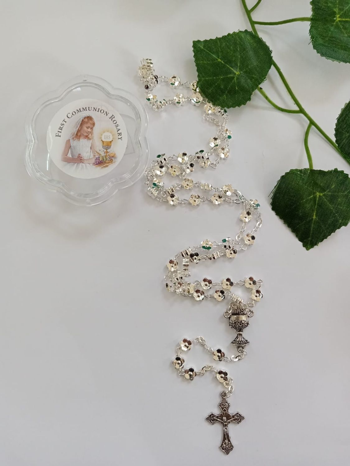 Metal Flower Communion Rosary