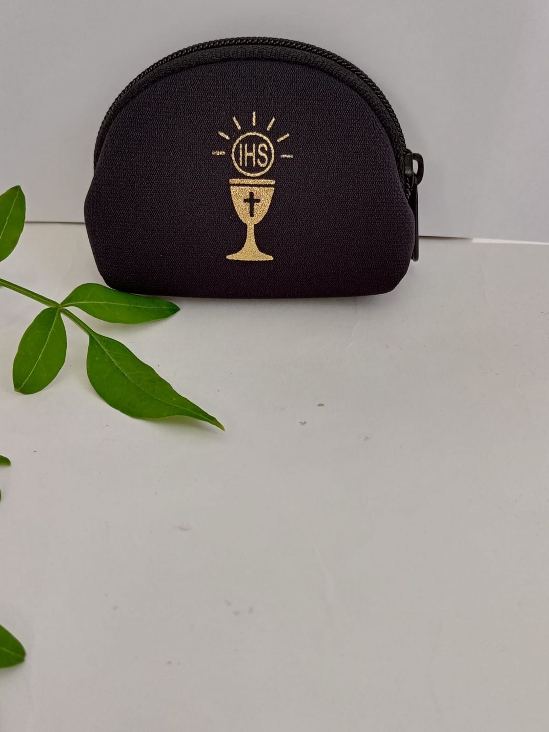 Communion Rosary Zipper Purse Black