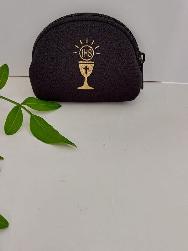 Communion Rosary Zipper Purse Black
