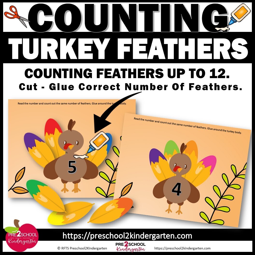 THANKSGIVING  COUNTING TURKEY FEATHERS UP TO 12