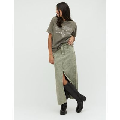 Lopa Long Jeans Skirt Iguana Green