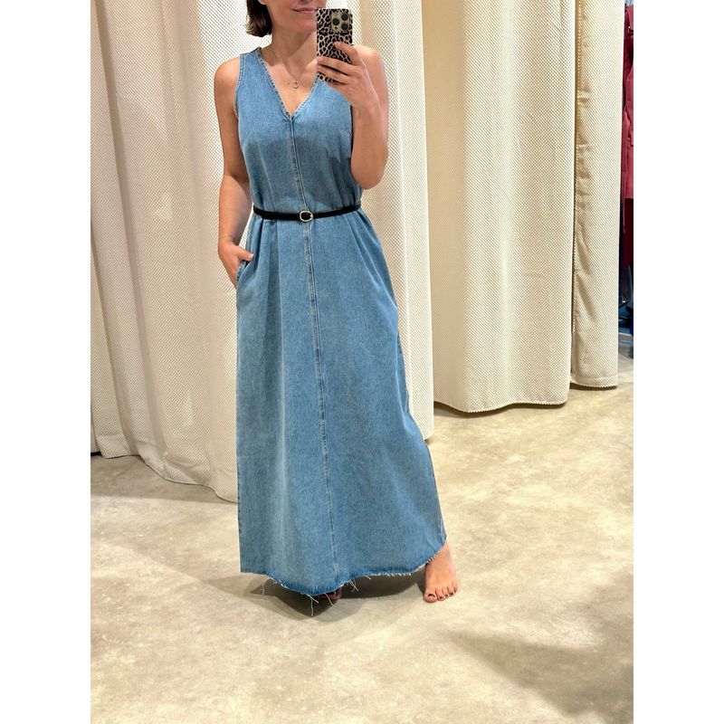 Uta distressed maxi dress mid blue