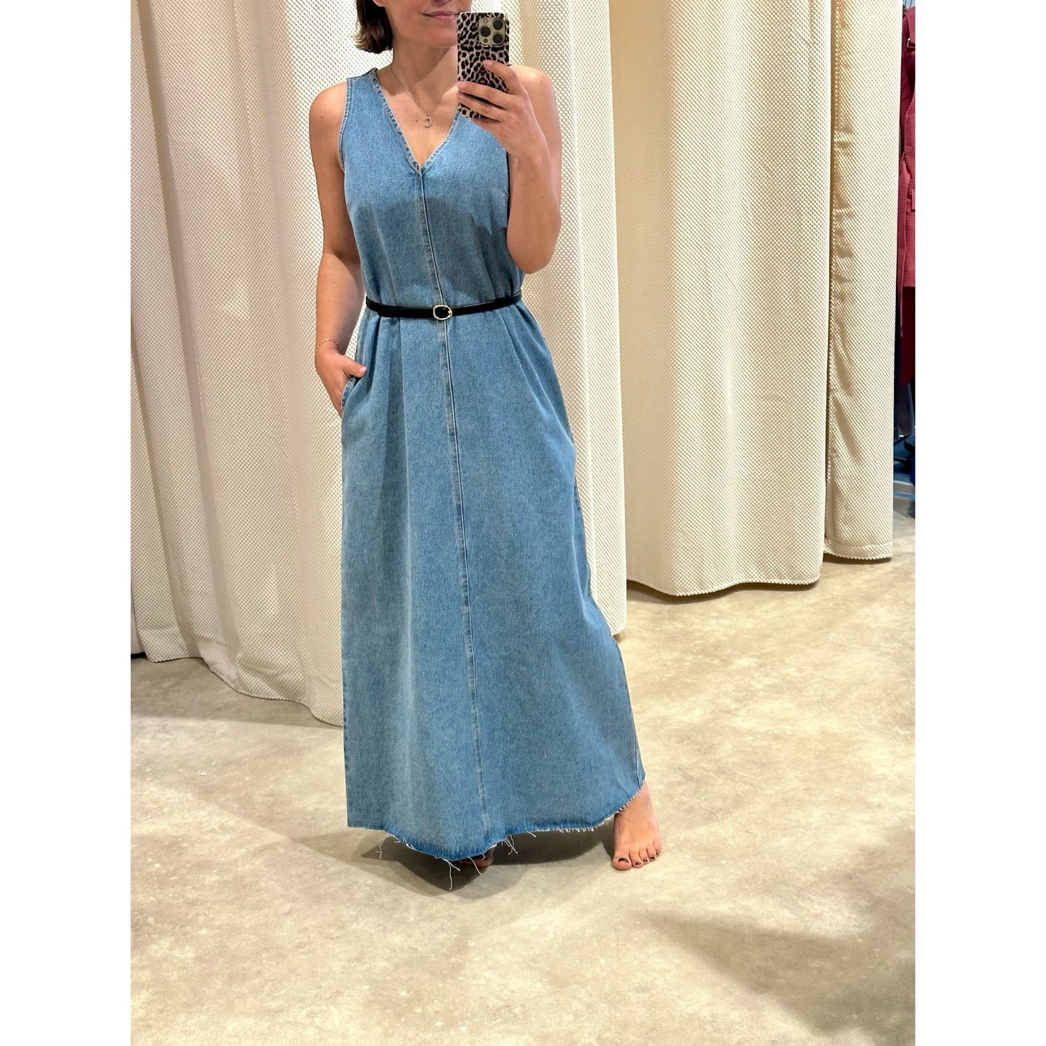 Uta distressed maxi dress mid blue