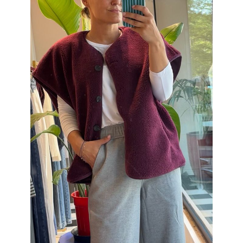 SLFSMILLA SHORT TEDDY VEST Burgundy