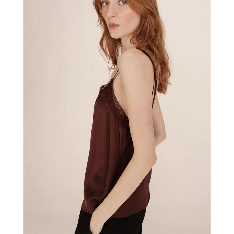 CARACO SATIN ET DENTELLE CHOCOLAT TREFLE