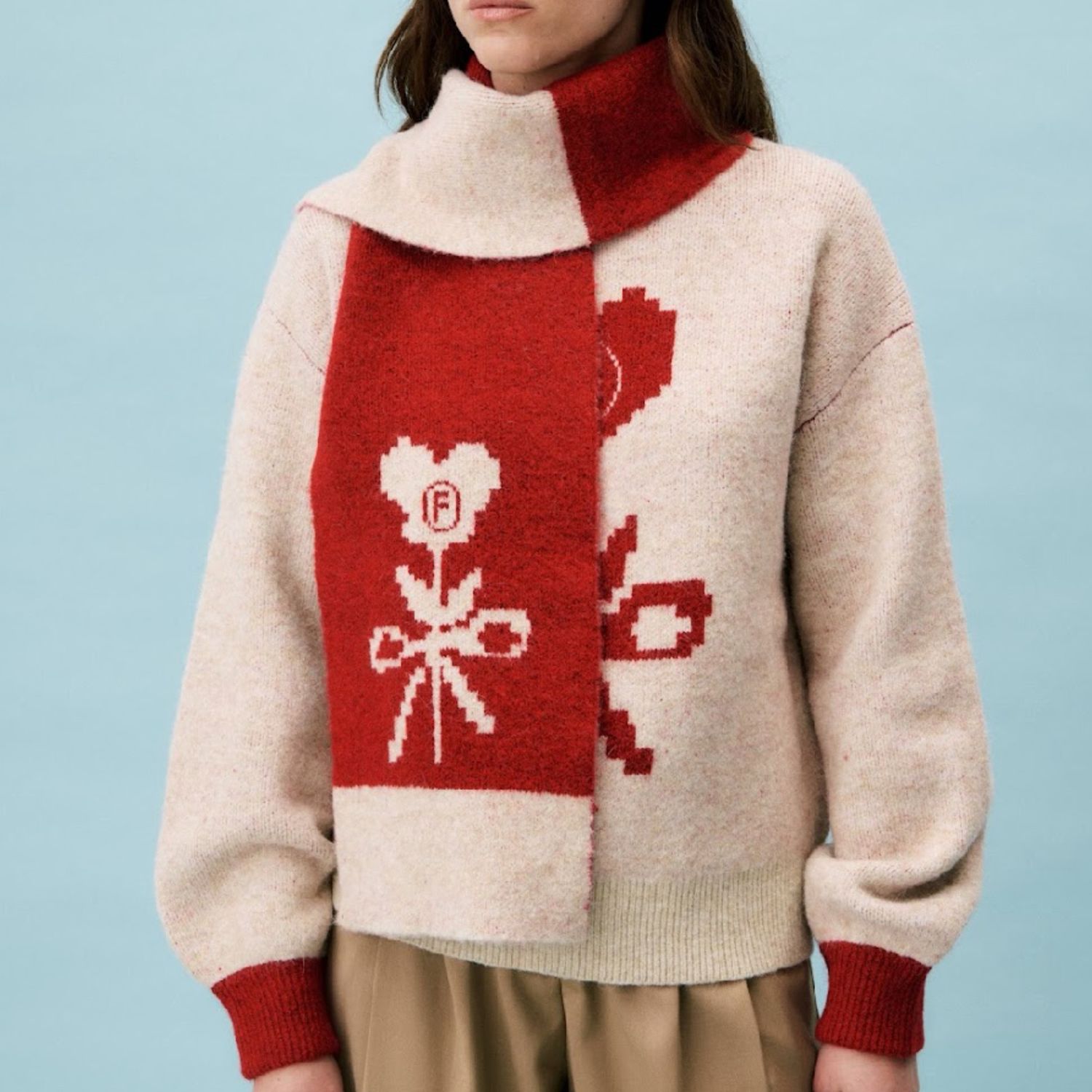 Echarpe Abelie creme rouge