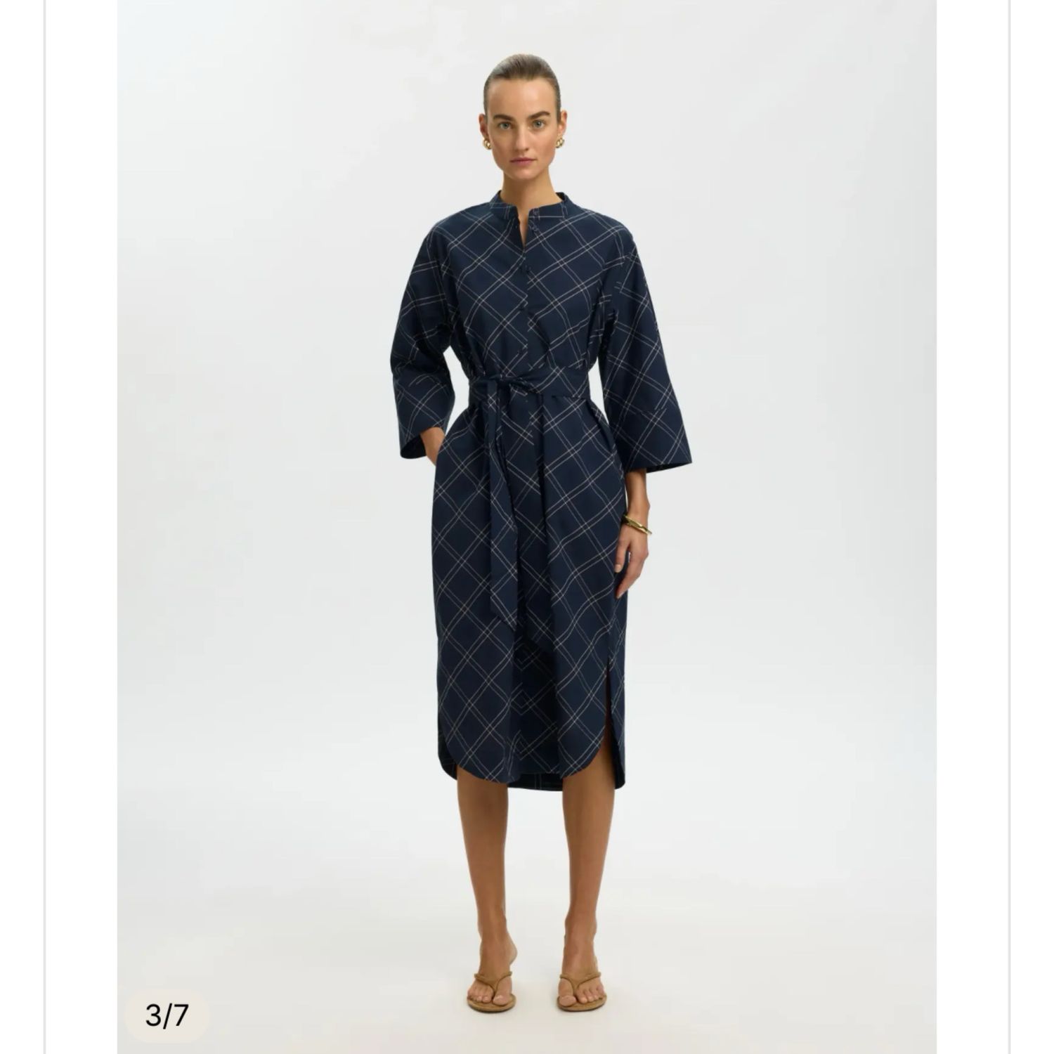 Delia 3/4 midi dress blauw/roos checks SELECTED