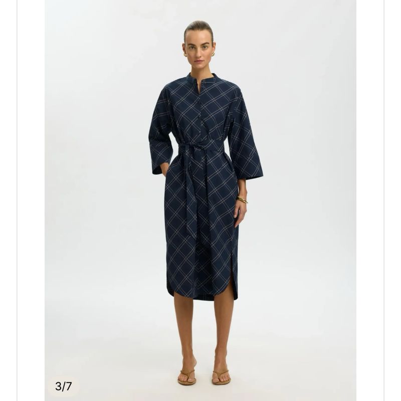 Delia 3/4 midi dress blauw/roos checks SELECTED