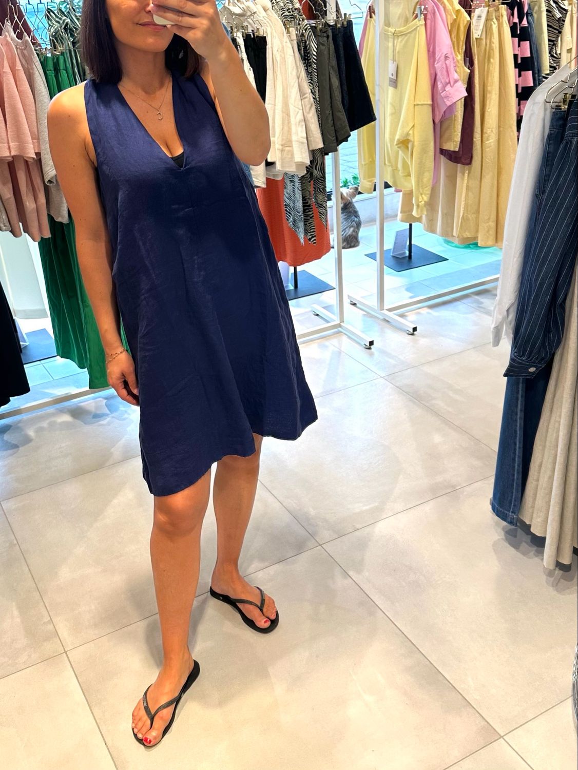 Linna linnen kleed ocean blue SELECTED
