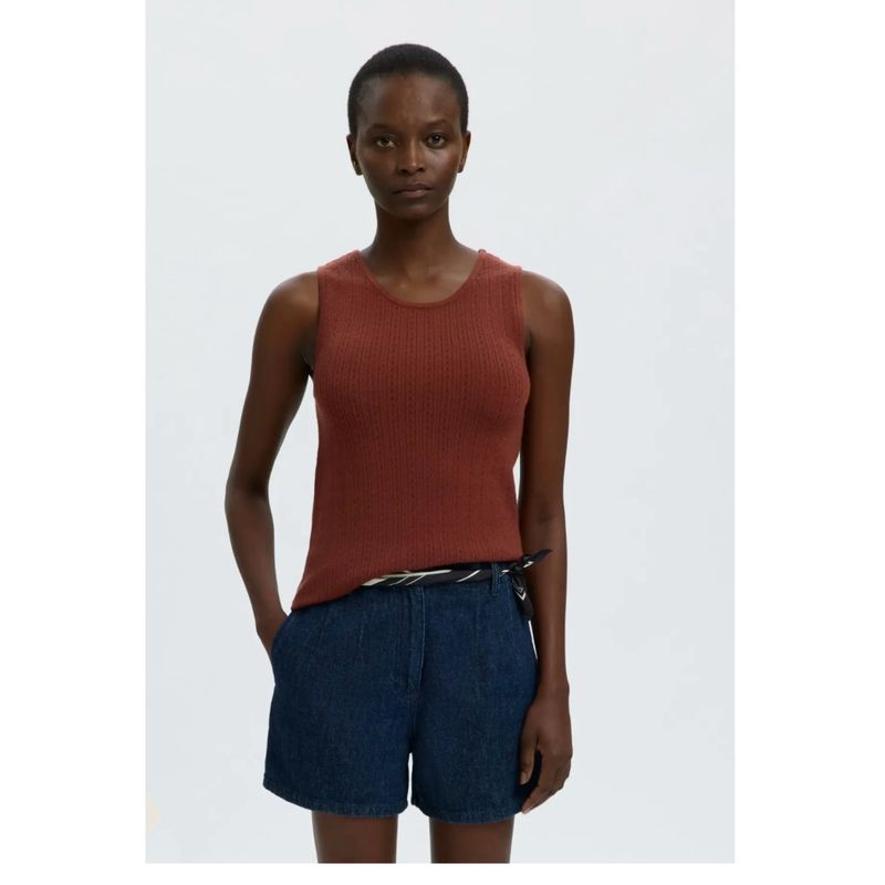 Helle pointel knit top cherry mahogany SELECTED