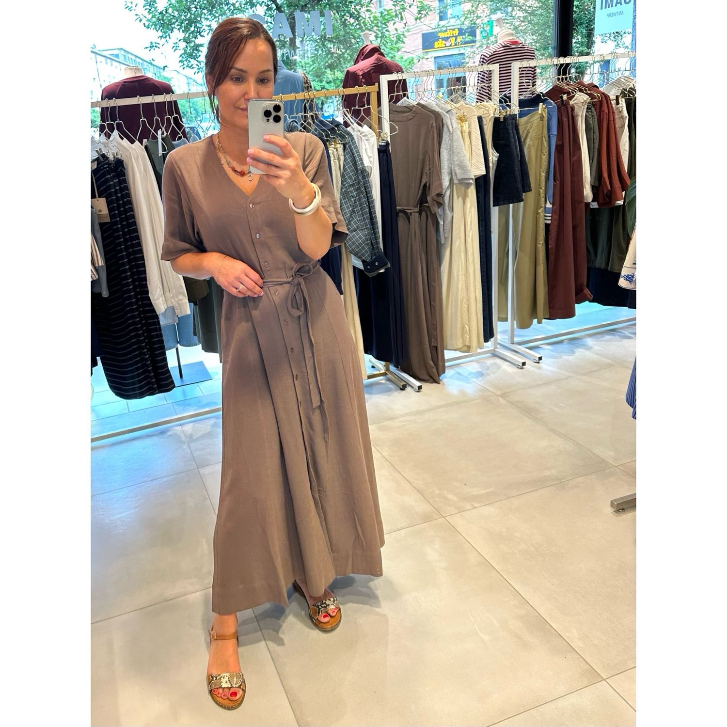 Viva chocolate linnen kleed SELECTED