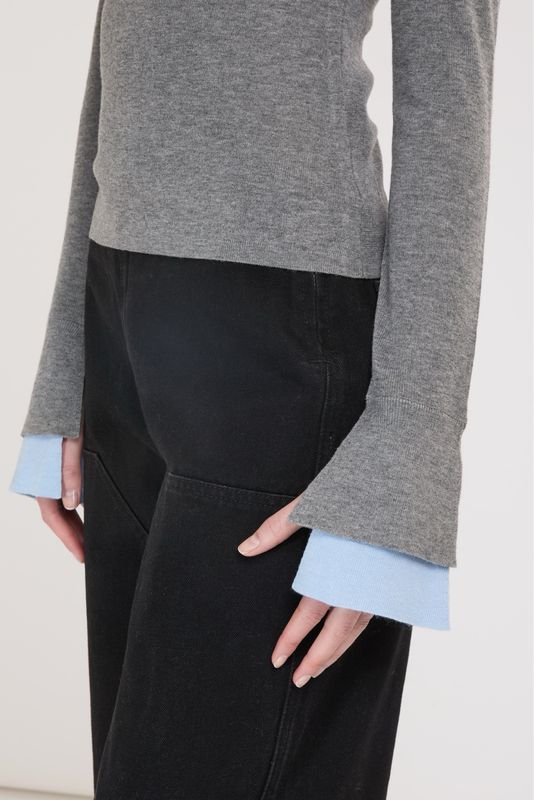Grijs fijn pulletje blauw detail wol ELEH