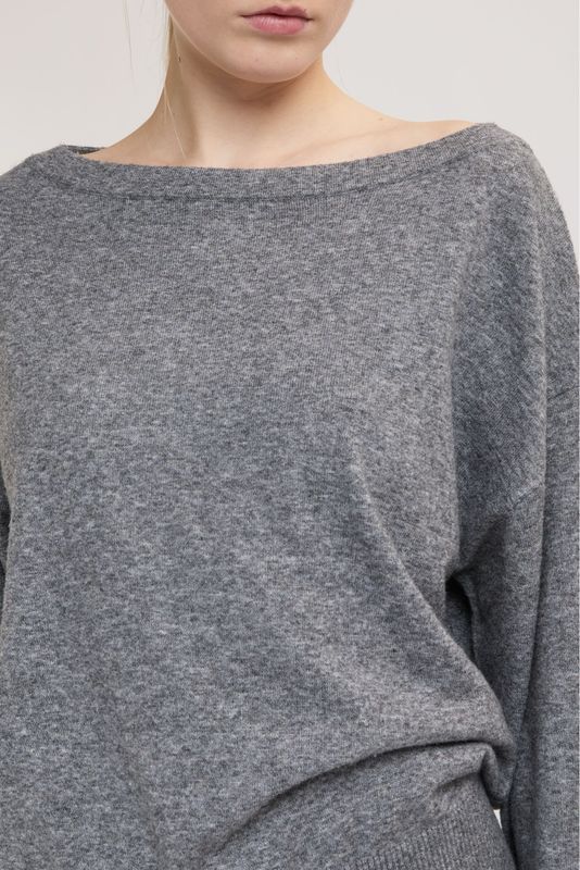 Fleece boatneck sweater grigio scuro ELEH