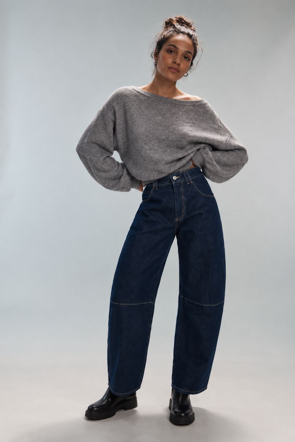 Fleece boatneck sweater grigio scuro ELEH