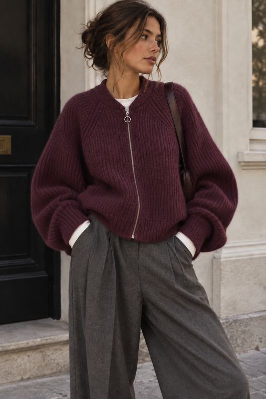 Rani bomber cardigan Bordeaux EDITED