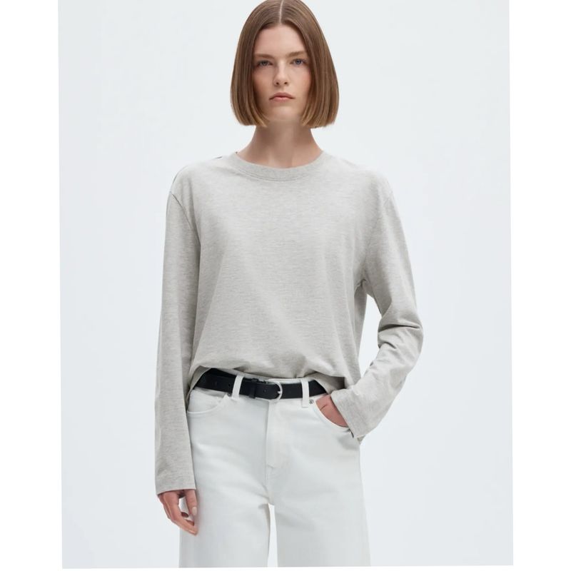 Essential boxy tee lange mouw licht grijs SELECTED