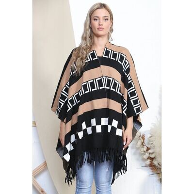 Pattered Poncho With Tassels
