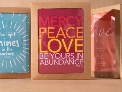 Mercy Peace and Love Blank Notecard Set. (12 card and envelopes)