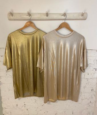 T-shirt glitter look - goud/parelmoer