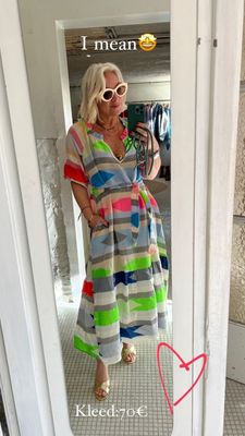 Mididress - v-hals - linnen feel - multicolor - TU
