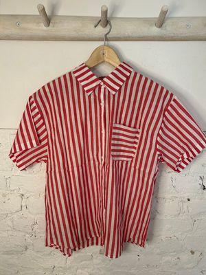 Hemd gestreept - rood &amp; wit - korte mouwen LAATSTE STUK MAAT LARGE