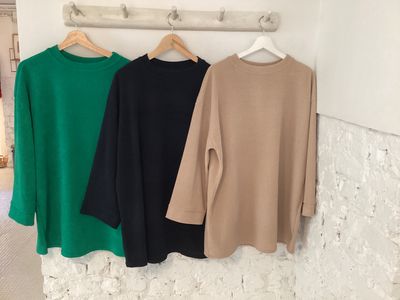 Pull ribbel green / navy / beige