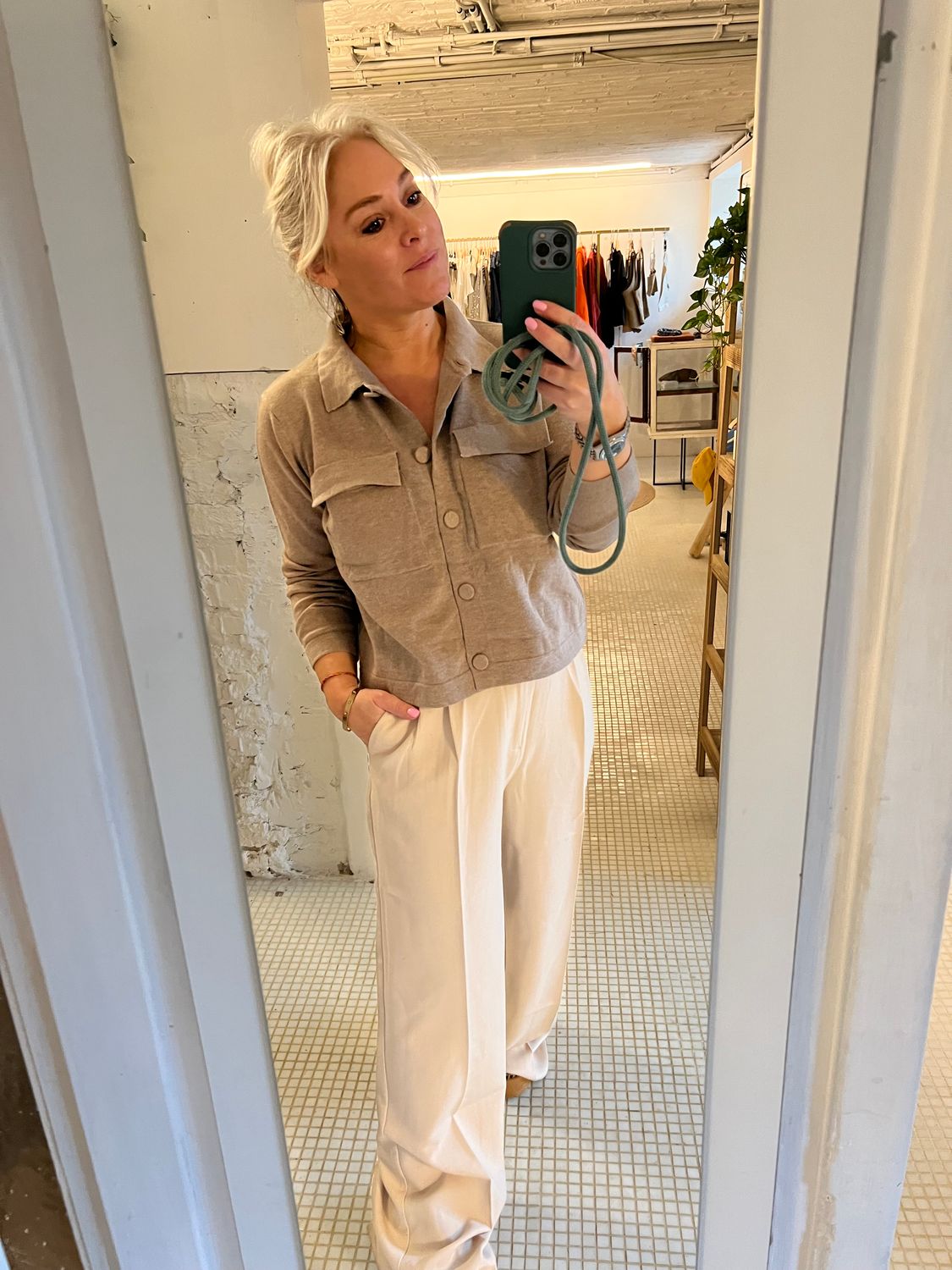 Korte gilet knopen beige/camel