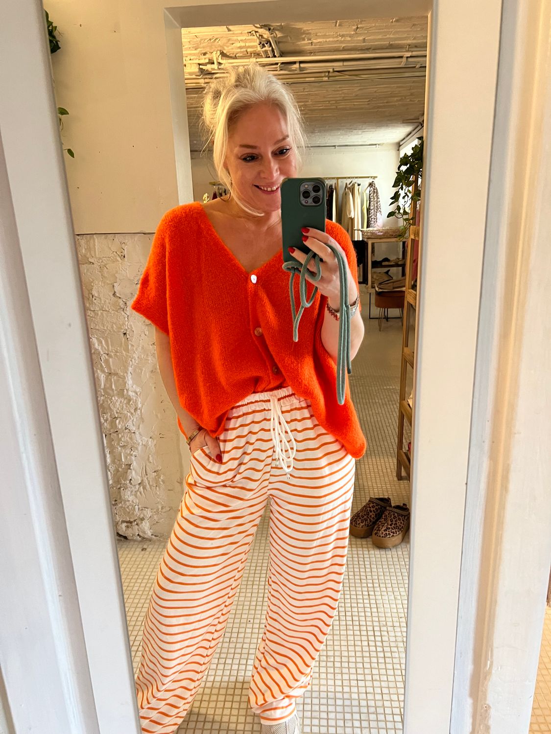 Sweatpants streep oranje one size