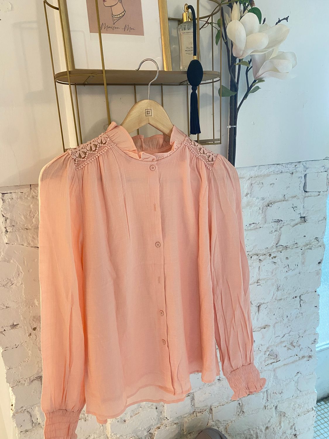 Hemd lange mouw boho roze kant