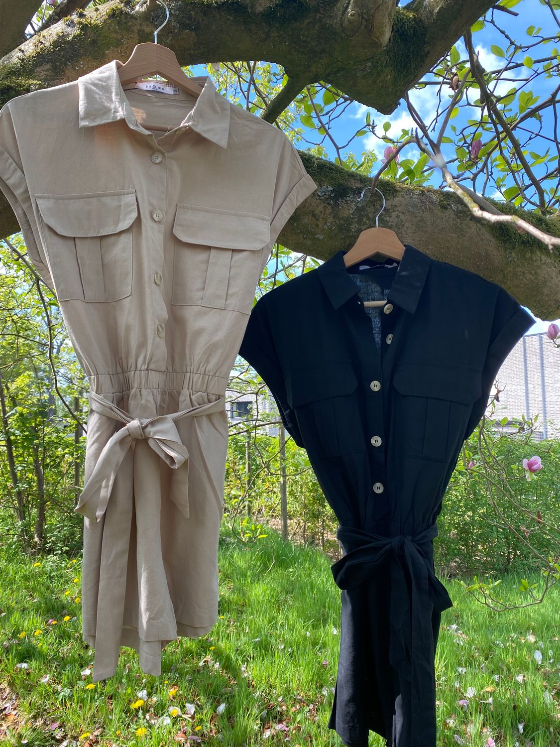 Jumpsuit korte mouw zwart/beige