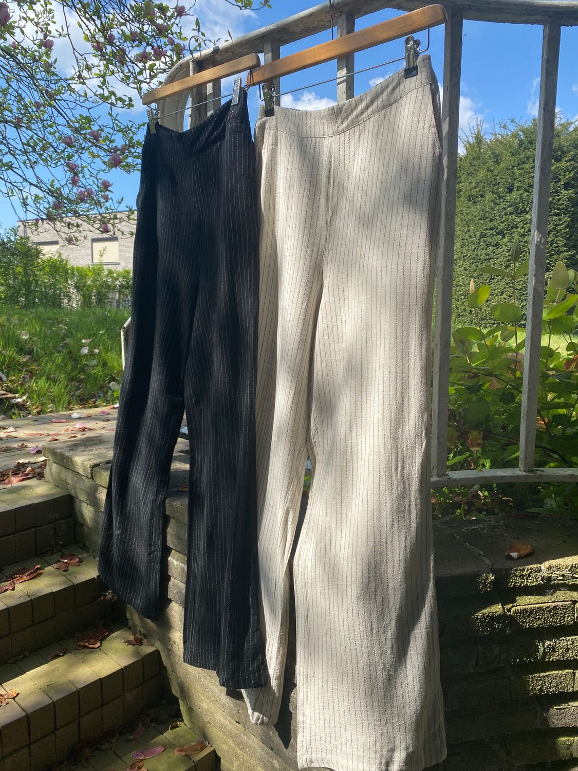 Broek krijtstreep beige/zwart