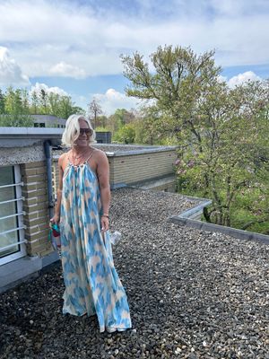 Zomer jurk multicolor parels lage rug blauw/roze TU