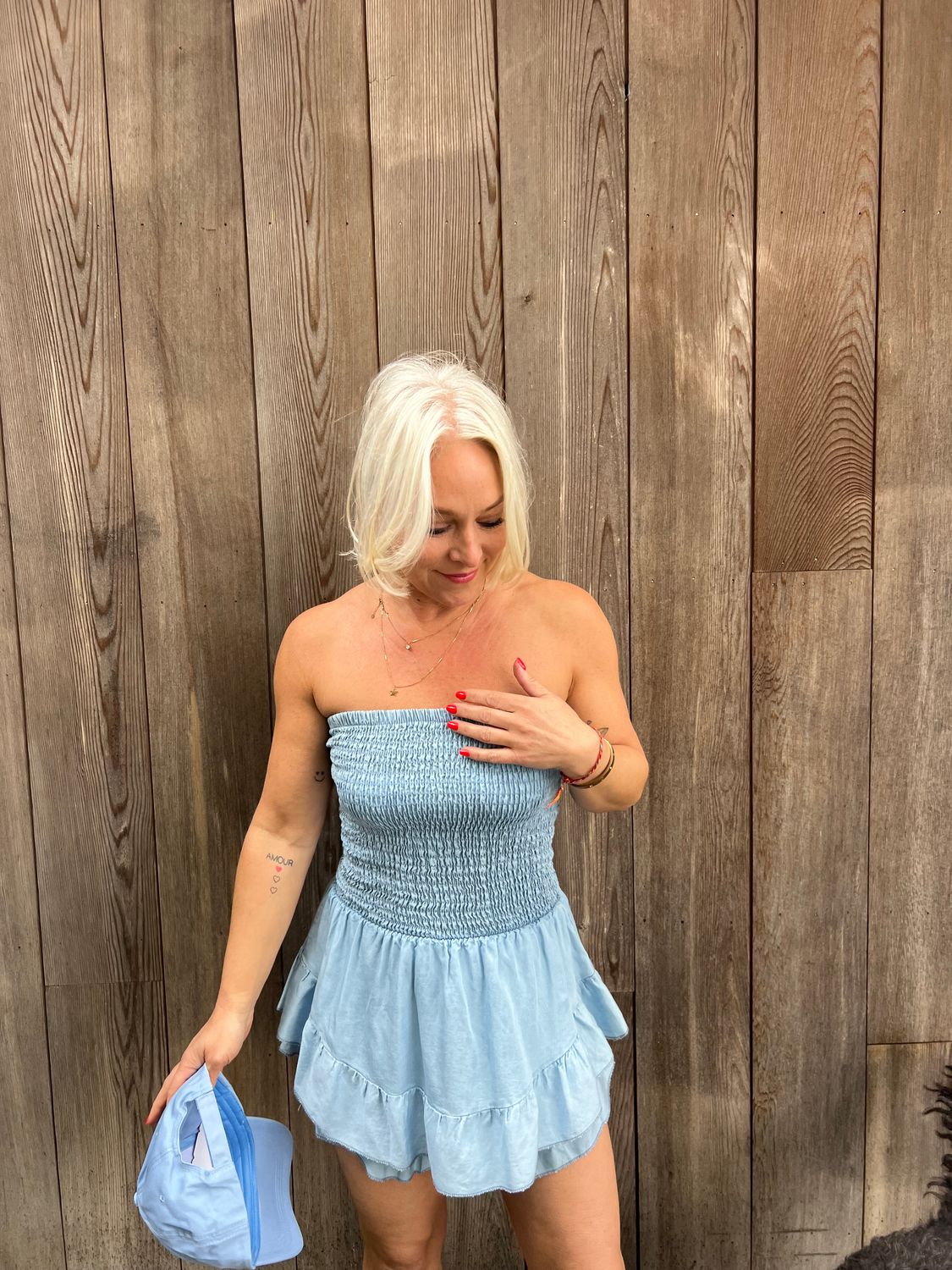 Denim look korte jumpsuit short / rokje 💙🩵 one size