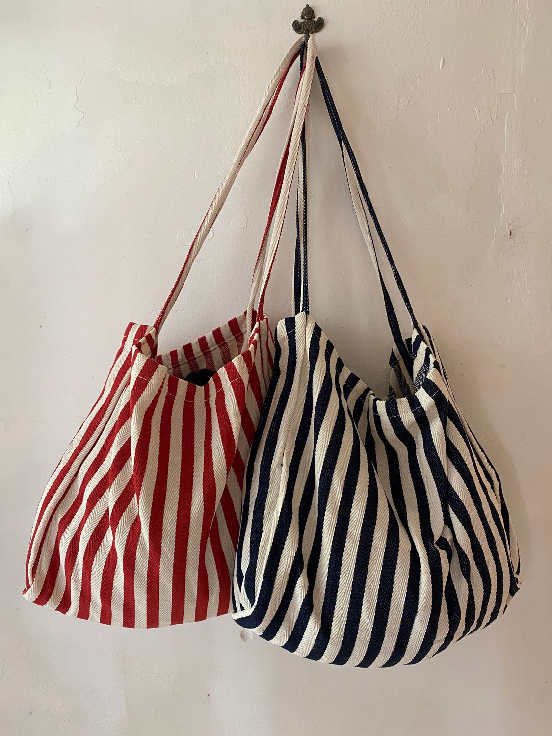 Beachbag met streepjes - navy 💙 rood ❤️