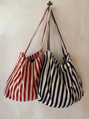 Beachbag met streepjes - navy 💙 rood ❤️