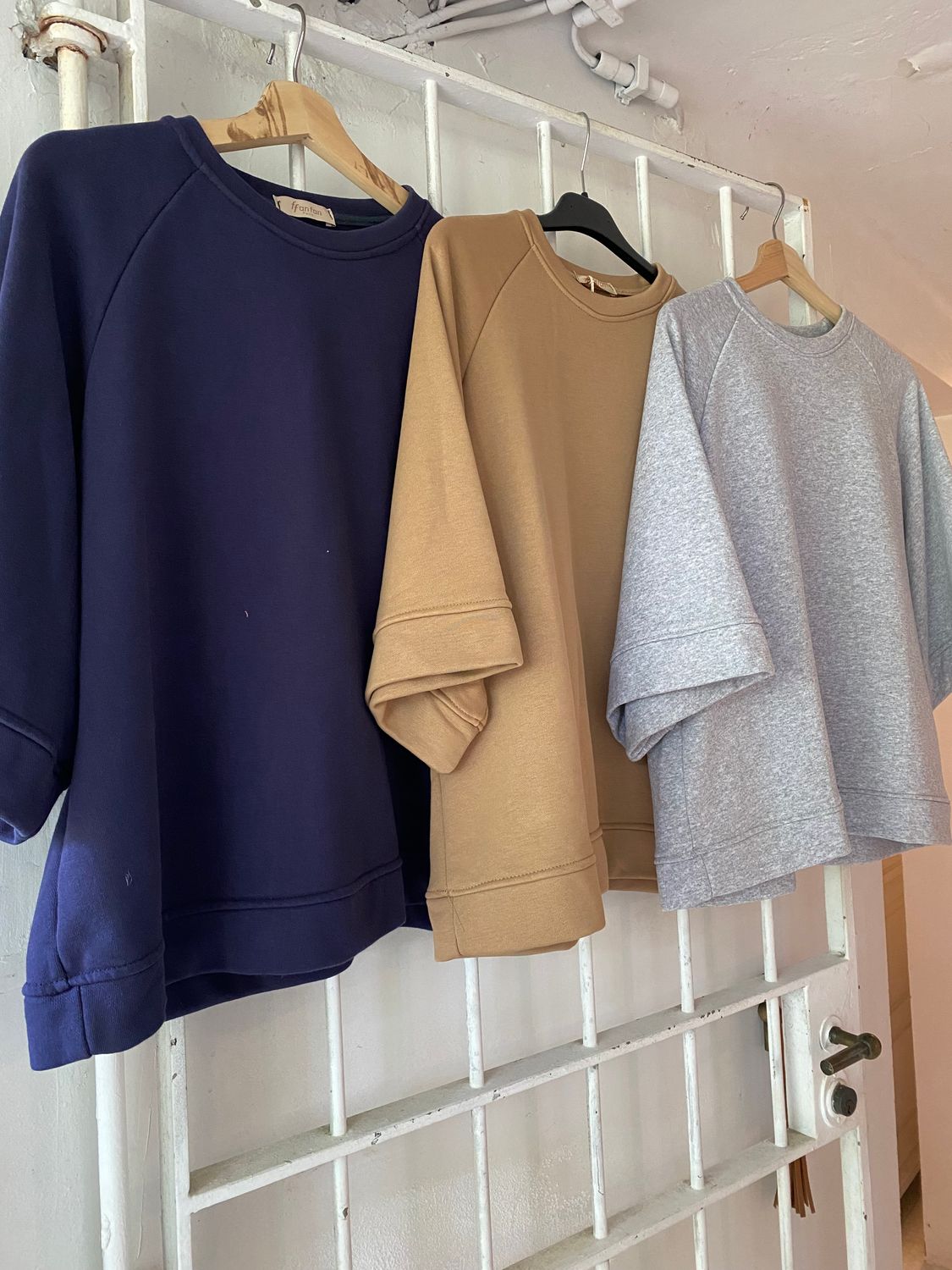 Sweater met korte mouw - navy 💙 Camel 🤎 grijs 🩶