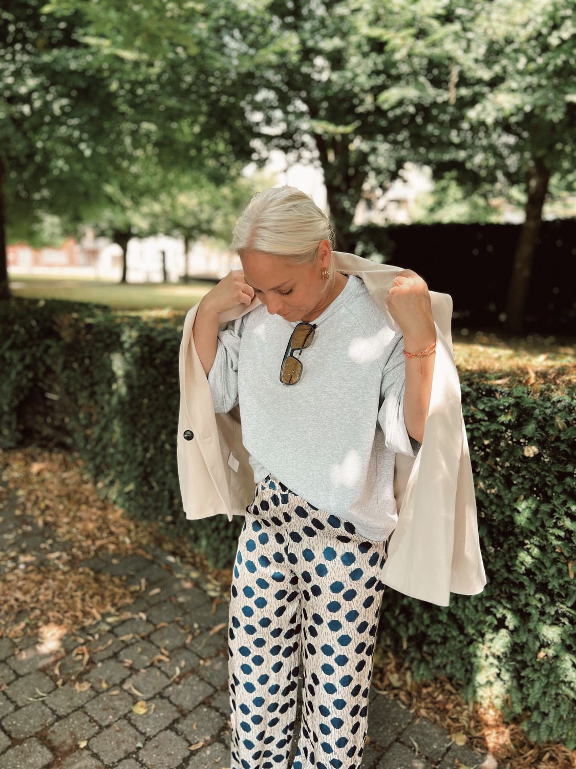 Broek bollen blauw - crème 💙 one size 💙 rek bovenaan 💙 zakken