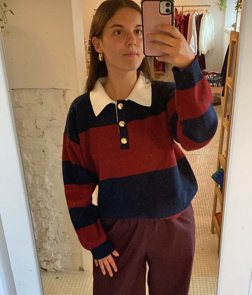Polo met gouden knopen blauw - burgundy